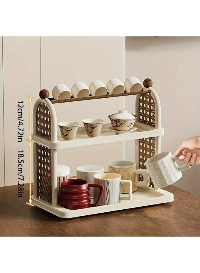 Bukela Coffee Station Organizer, Bamboo Mug Holder Countertop, Kitchen Counter Shelf for Tea Coffee Bar Accessories, Matcha Stand, Cup Display, Condiment Storage Rack, 2 Tier - Image 5